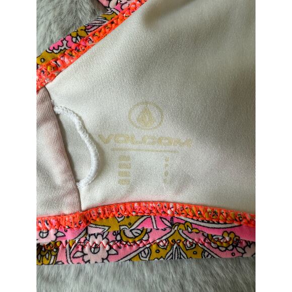 Volcom Boho Print Pink & Yellow Crisscross Bikini Top Size Small Swimwear - Picture 5 of 5